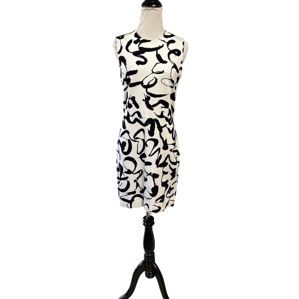 Marimekko Aihe Harha Dress Womens Small S White Black Abstract Viscose Sheath